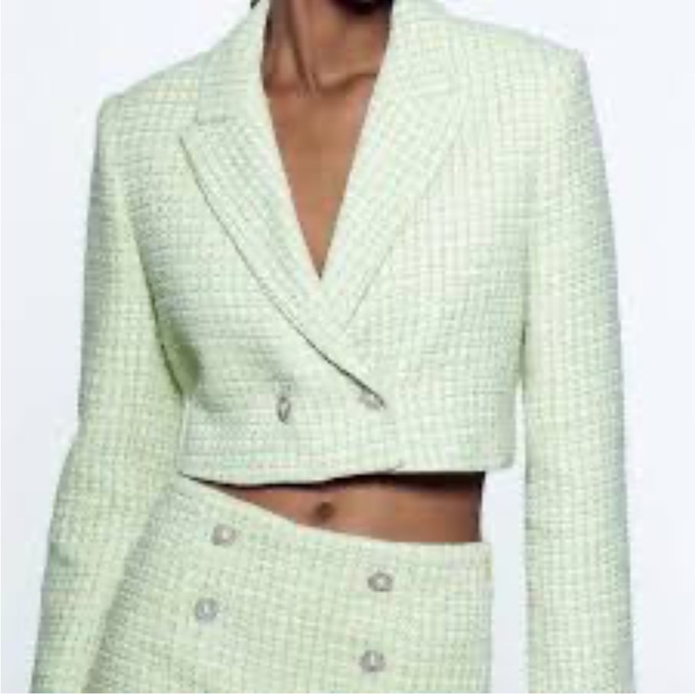 ❌SOLD❌ZARA Mint Green Tweed Blazer - Picture 3 of 5